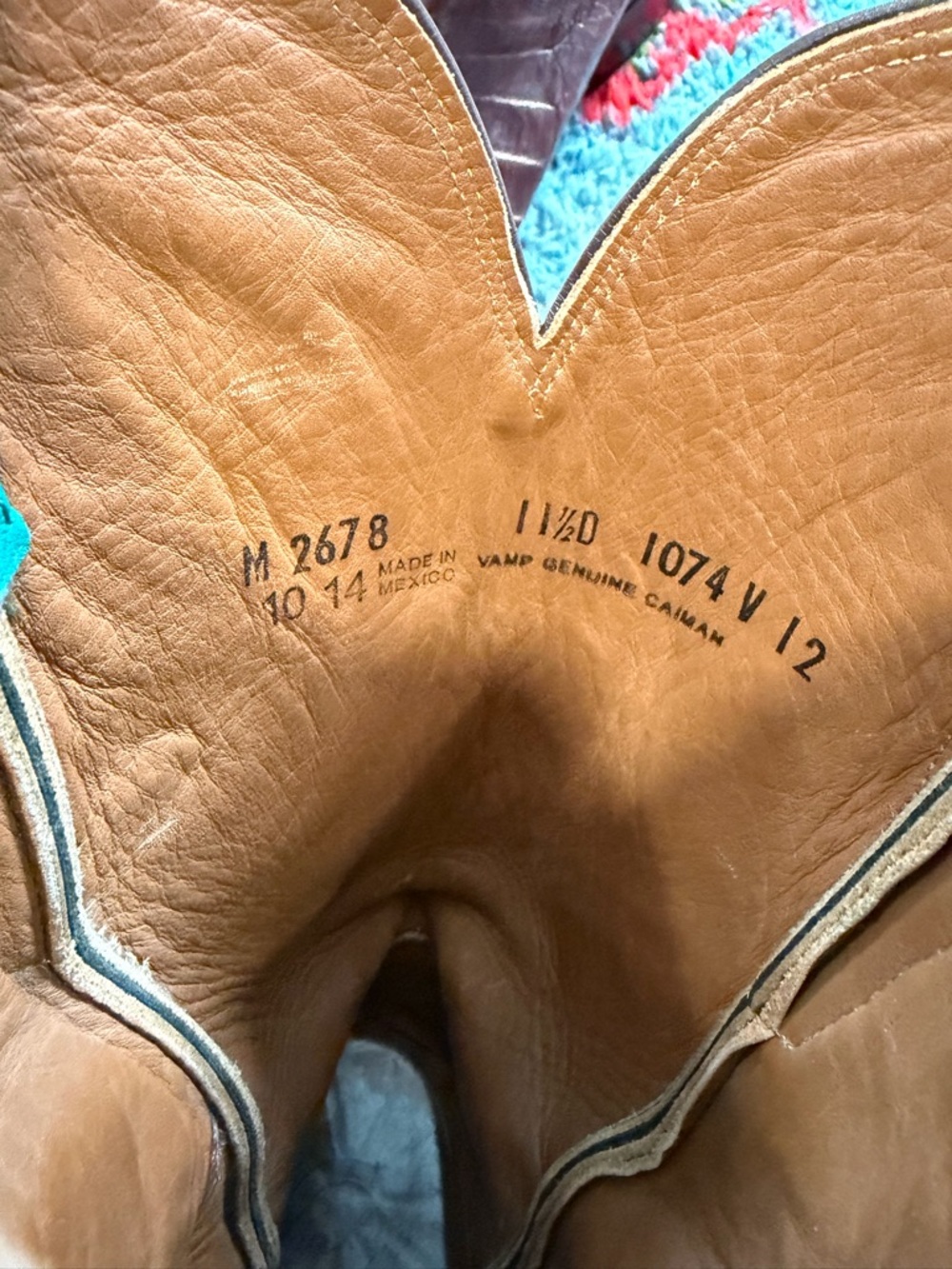 Lucchese Tobacco Caiman Exotic Cowboy Boots with Turquoise Upper - Picture 5 of 6